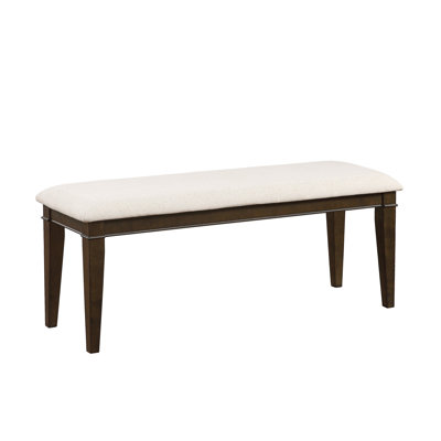 48-Inch Bench With Dark Brown Wood Frame And Beige Upholstered Seat For Dining Space In Pattern