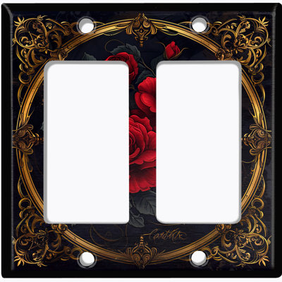 Couvercle de plaque d'interrupteur en métal; Fauteuil à bascule GFI de taille standard US à 2 bandes - Roses victoriennes gothiques