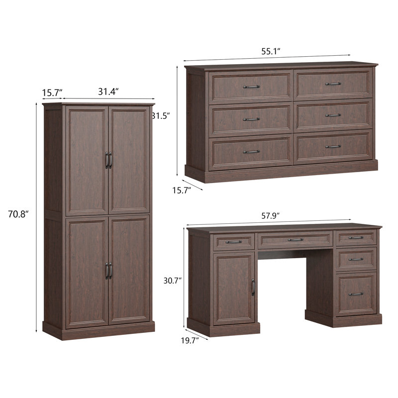 3-piece Computer Desk Office Set,Filing Cabinet and Bookcase