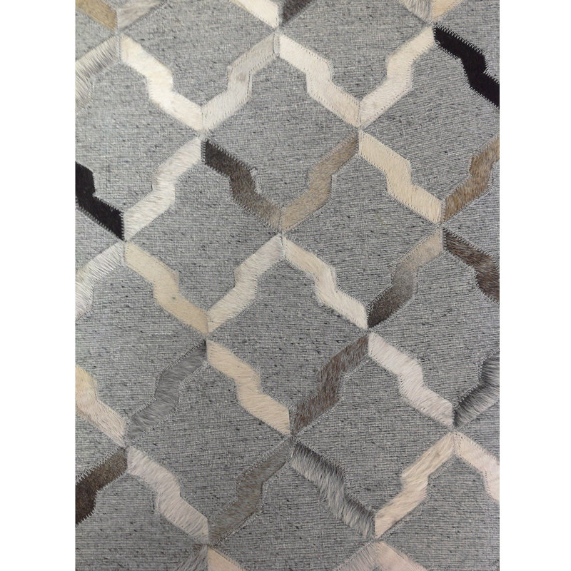 Cowhide Geometric Area Rug in Gray