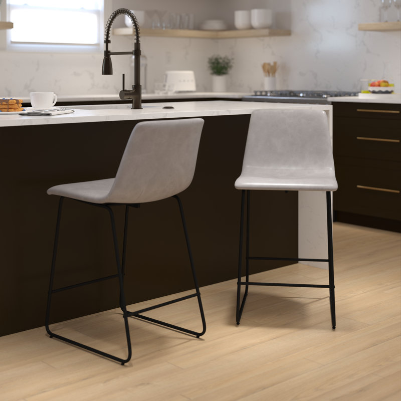 Liekele Upholstered Modern Dining Stools, Tabouret de comptoir (siège d’une hauteur de 24, Similicuir gris pâle