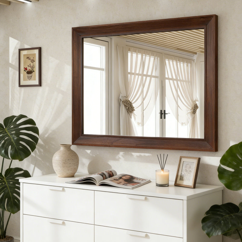 Solid Pine Wood Rectangular Wall Mirror