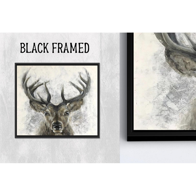 Toile imprimée murale en verre imprimé de cerfs: décor de maison de campagne élégante, 1P encadrée noire