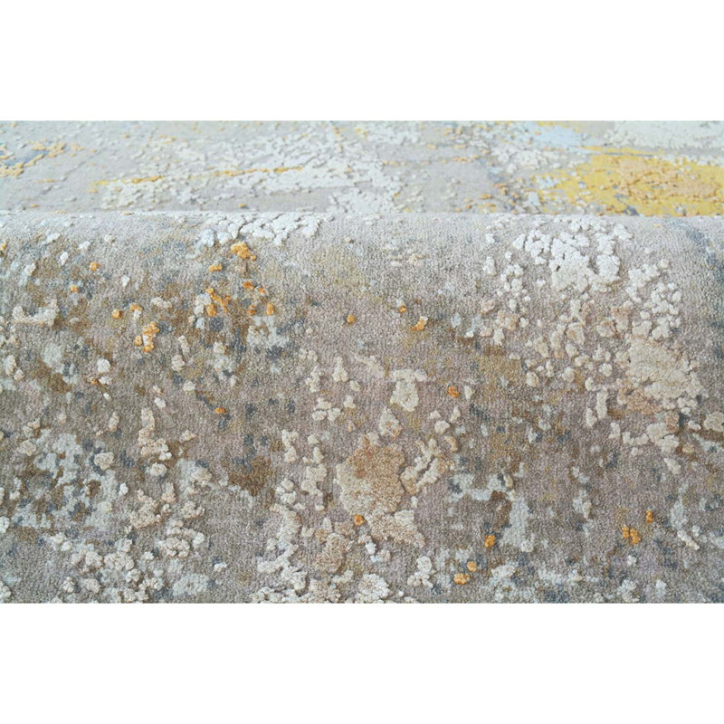 Handmade Silk and Wool Abstract Area Rug, Rectangle 4' x 6'