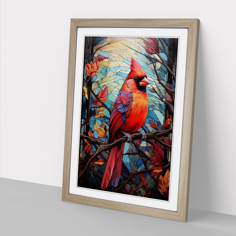 Cardinal Bird Colour Field 1 Piece Single Picture Frame Wall Art, 46cm H x 34cm W x 2cm D, Oak Framed