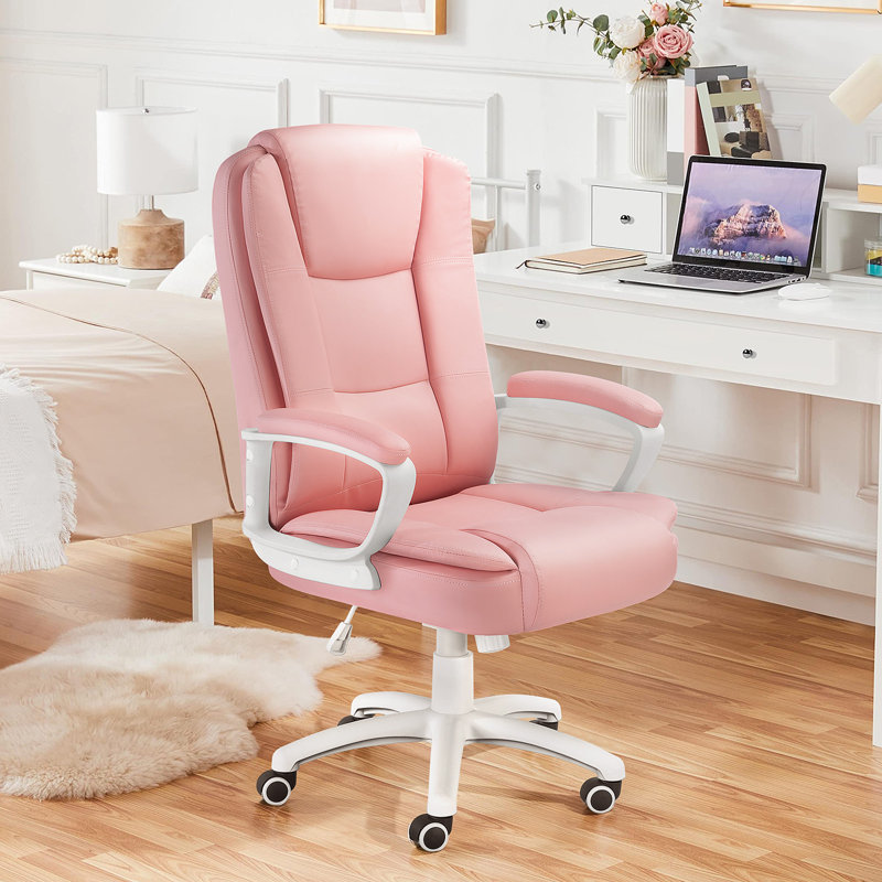 Home Office Chair, 400LBS Big and Tall Heavy Duty Design, Ergonomic High Back Lumbar Back Support, Pink, White