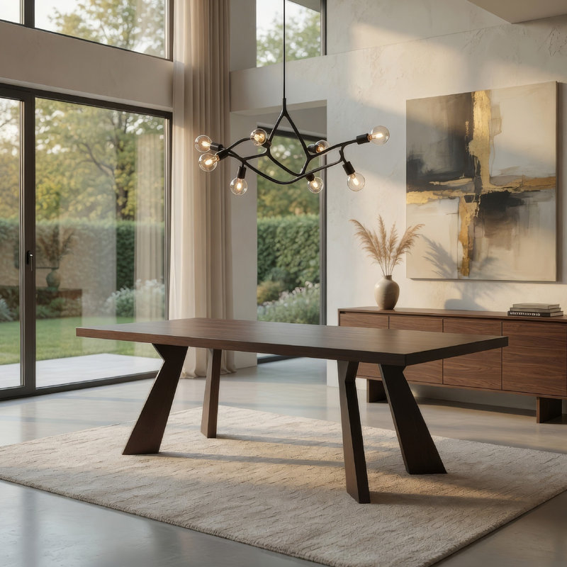 Table de salle à manger Kiana, bois d'hévéa massif brun foncé, rectangulaire 72 pouces