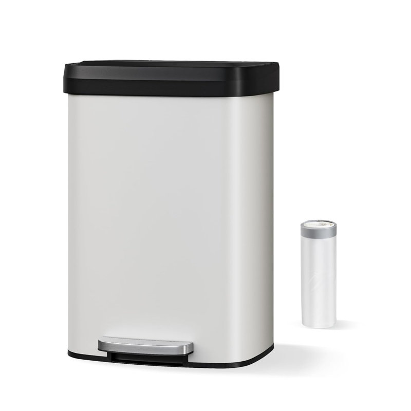 13 Gallon / 50 Litre Metal Trash Can with Lid, Large Garbage Can for Kitchen, Rustproof Step-on Kitchen Metal Trash Bin with Liner Rim, Rear Handle, Soft Close Plastic Lid