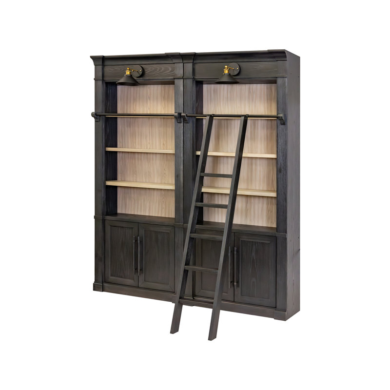 Two 8' Tall Bookcase Wall With Ladder, Storage Organizer, Display Shelf for Office, Black, Black