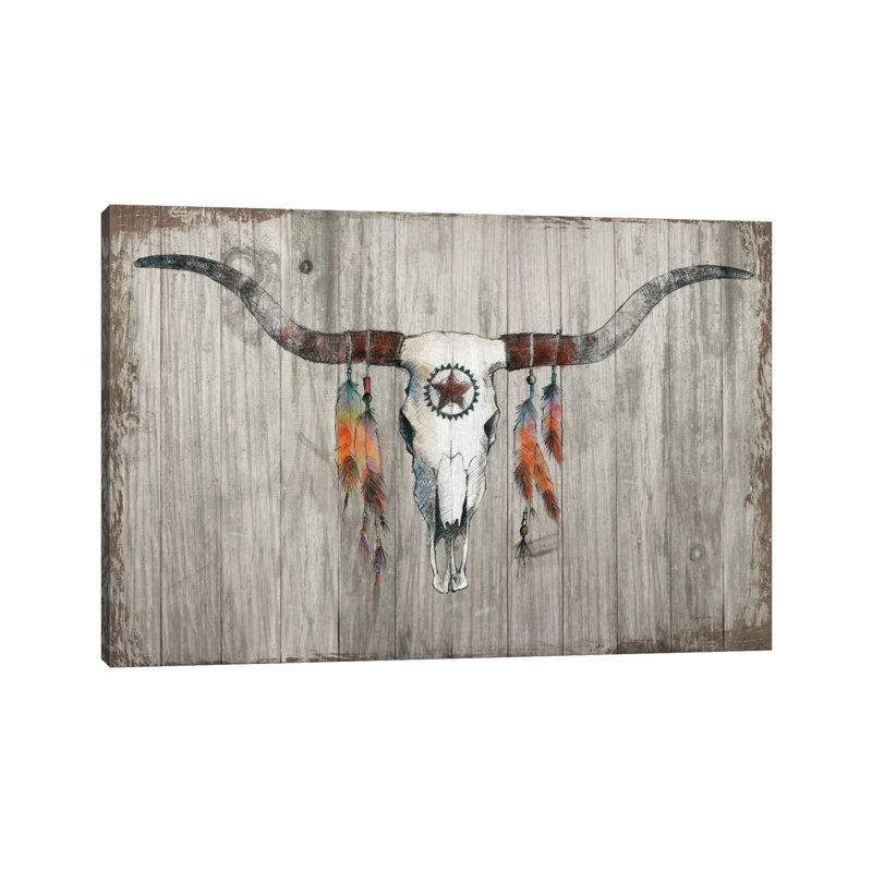Longhorn On Dark Grey Wood by Avery Tillmon - Wrapped Canvas Painting, 152.5 cm H x 101.5 cm W
