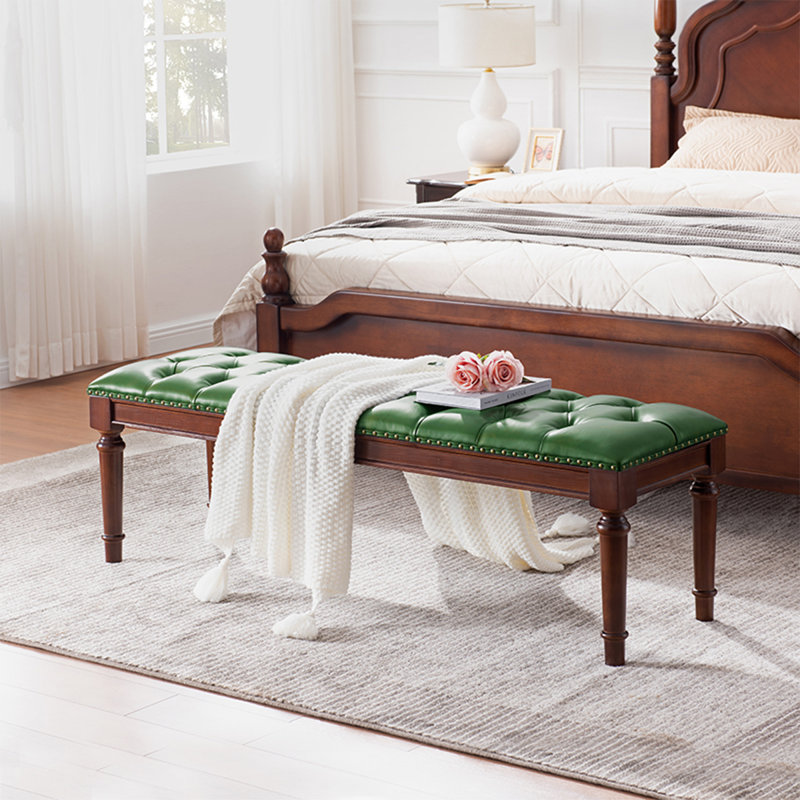 Long banc vert en cuir de style chambre à coucher et vestibule, H 17,72 po x l 39,37 po x P 15,75 po, Vert
