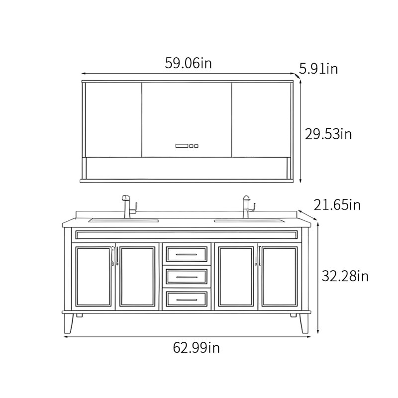 Armoire de salle de bain simple et moderne de style français, Gris foncé, 32.28'' H x 62.99'' W x 21.65'' D