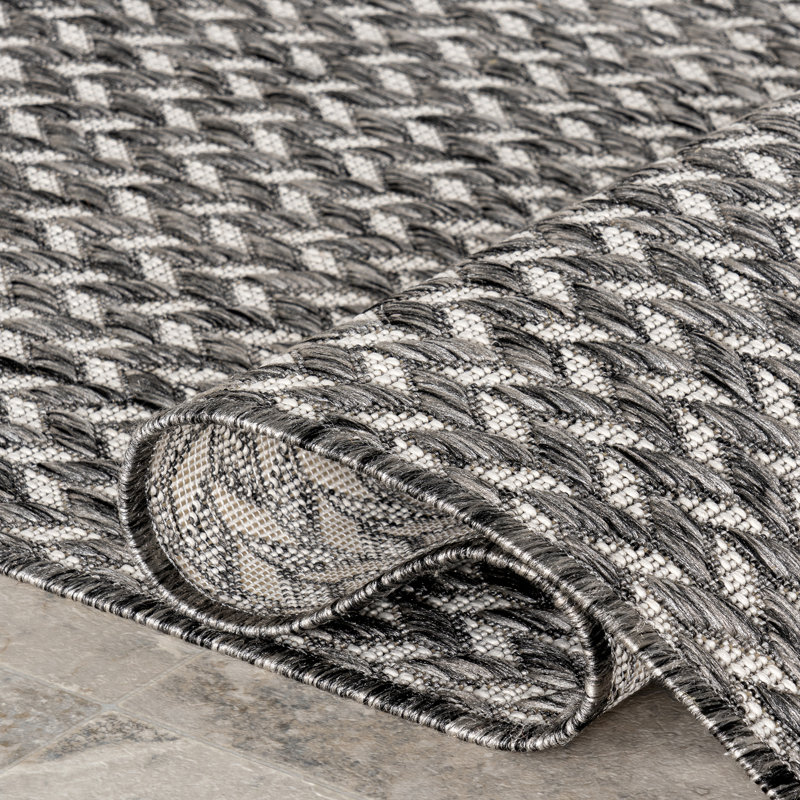 Malaya Herringbone Power Loom Indoor/Outdoor Rug, Rectangle 6'7" x 9', Gray