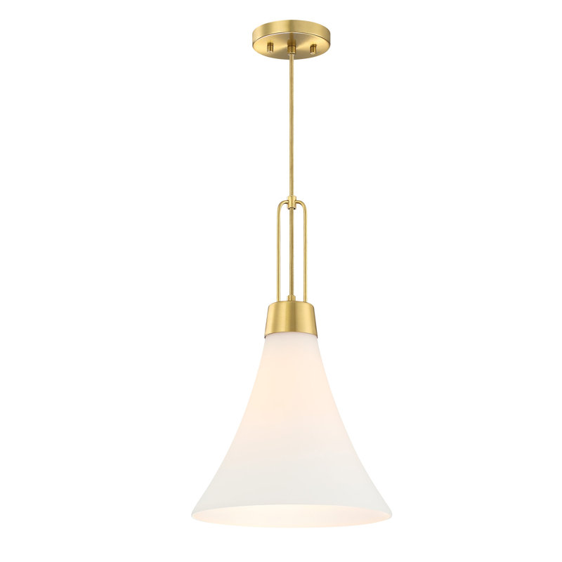 Rockleigh 60 Watt 1-Light Down Pendant Light with Etched Opal Glass Shade, 20" H x12" W x 12" D, Burshed Gold