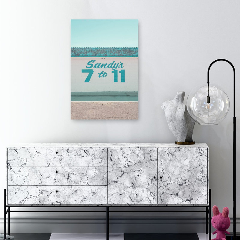 Sandy'S 7 To 11 In Marfa,Texas Contemporary Palm Architecture Summer Wall Art Print 1 Piece Wrapped Canvas Wall Art