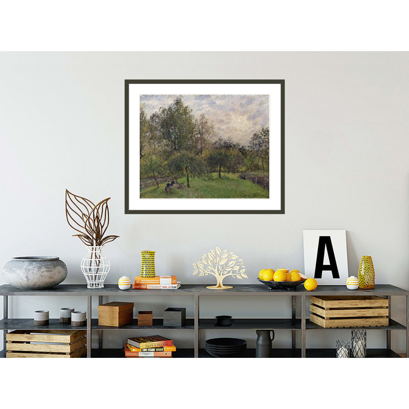 Pommiers et peupliers au soleil couchant par Camille Pissarro, impression giclée encadrée, H 33,5 po x l 39,86 po