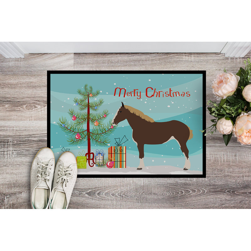 Tapis de noël pour l’extérieur antidérapant percheron cheval, Rectangle 1 pi 6 po x 2 pi 3 po