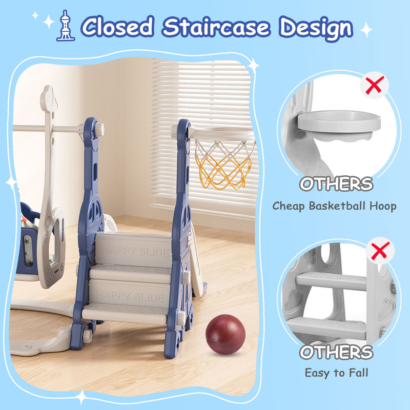 Blue and Gray 4-in-1 Toddler Slide and Swing Set