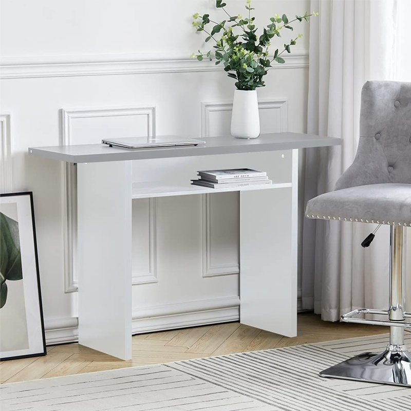 Emar 120Cm Narrow Rectangular Console Table with Storage Shelf, Grey, White