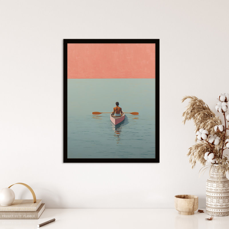 Rowers Paradise Tranquil Sunrise Seascape Pink Blue - Single Picture Frame Print