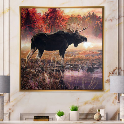 " Wildlife Moose In National Park Lake " Painting Print