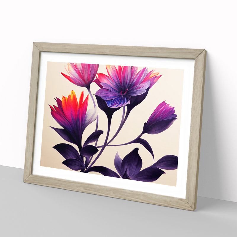 Shimmering Modern Flowers - Framed Print, 25cm H x 34cm W x 2cm D, Oak