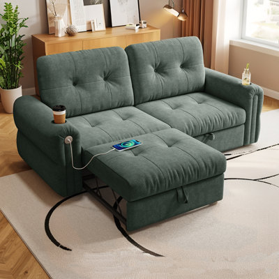 2 In 1 Multi-Functional Convertible Sleeper Sofa Bed With Side Pockets,77" Modern Velvet Pull Out Couch Bed For Apartment Office Bedroom Living Room