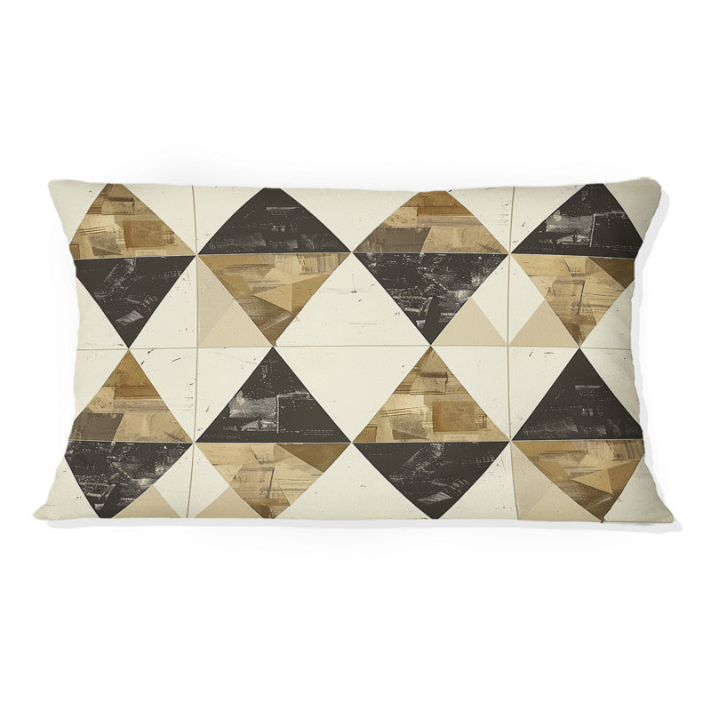 Coussin lombaire brun à motif de triangles V - Mid-Century