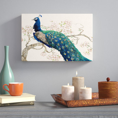 «Peacock and Blossoms II», reproduction de peinture acrylique sur toile tendue