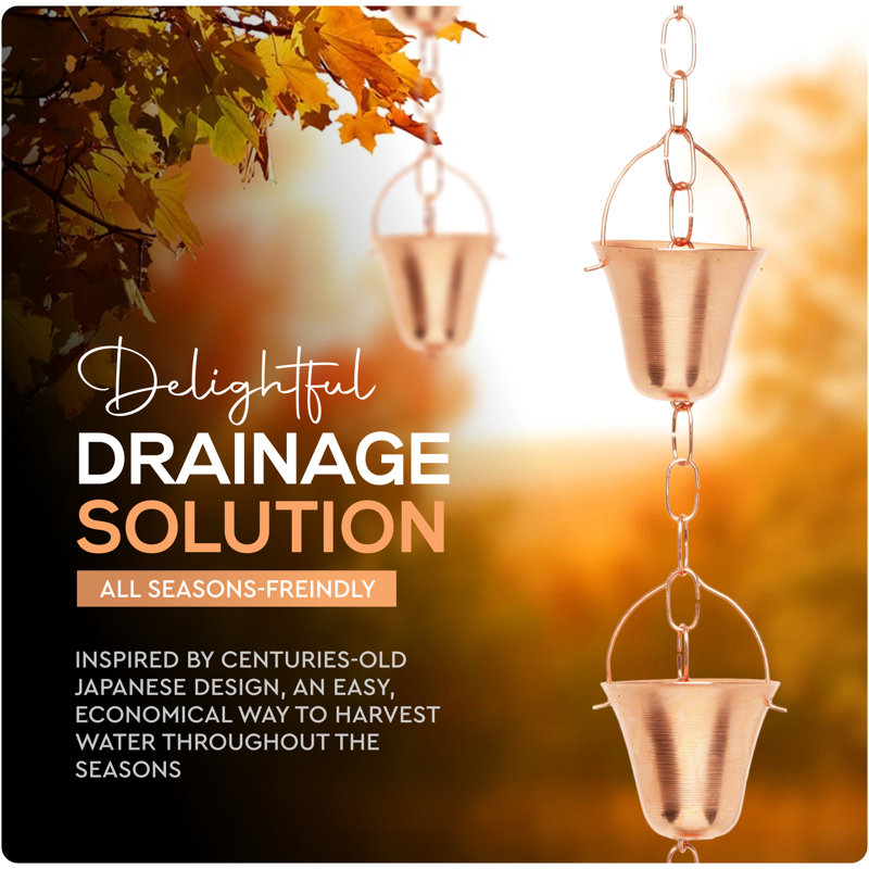 Marrgon Copper Bell Style Rain Chain with Cups - 3 Feet