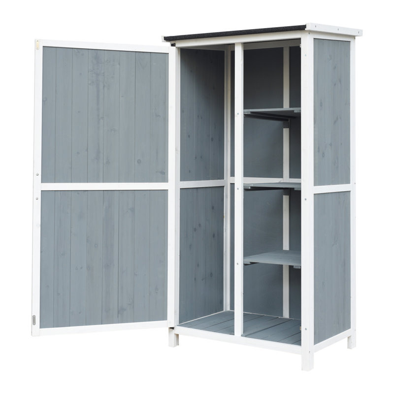 54" Two-Tone Storage Shed - Gray & White Design With Sloped Roof & 5 Compartments