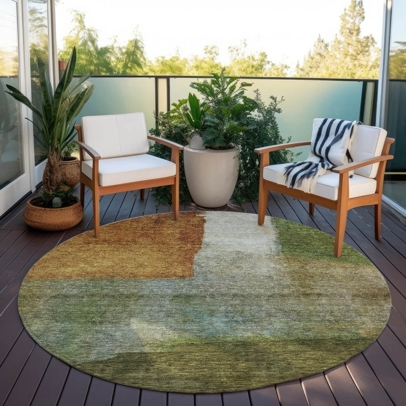Chayden ACN1100 Machine Washable Indoor/Outdoor Green Area Rug, Rond 8 pi