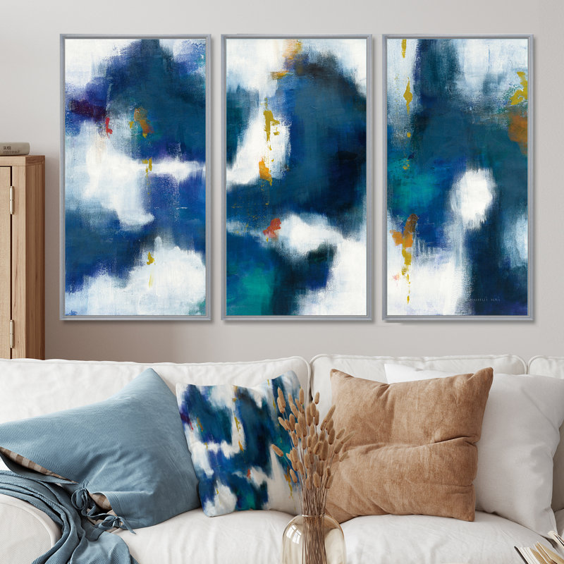 «Blue Glam Texture II», peinture sur toile 3 pièces, H 32 po x l 48 po, Silver