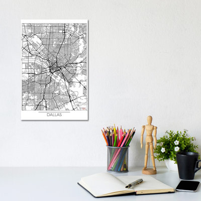 Dallas Minimal Urban Blueprint Map by Hubert Roguski - Wrapped Canvas Print