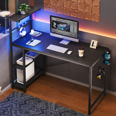 Nedyo Computer Desk with RGB LED Lights & Reversible Storage Shelves,Home Office Desk with Hooks, CPU Stand,Cup Holder and Cloud Magnets,Gaming Desk.