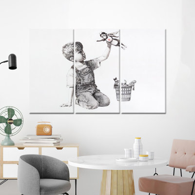 Banksy Boy Canvas Art: Game Changer Printed Canvas Decor,3P Wrapped Canvas
