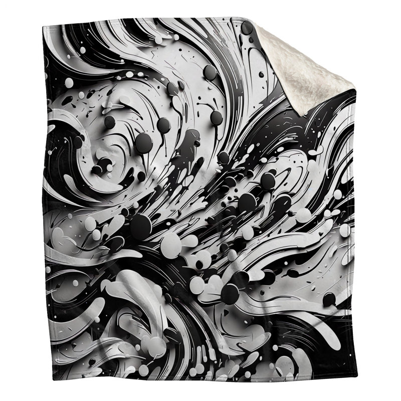 Couvertures tourbillonnantes abstraites noires et blanches, L 60 po x H 80 po