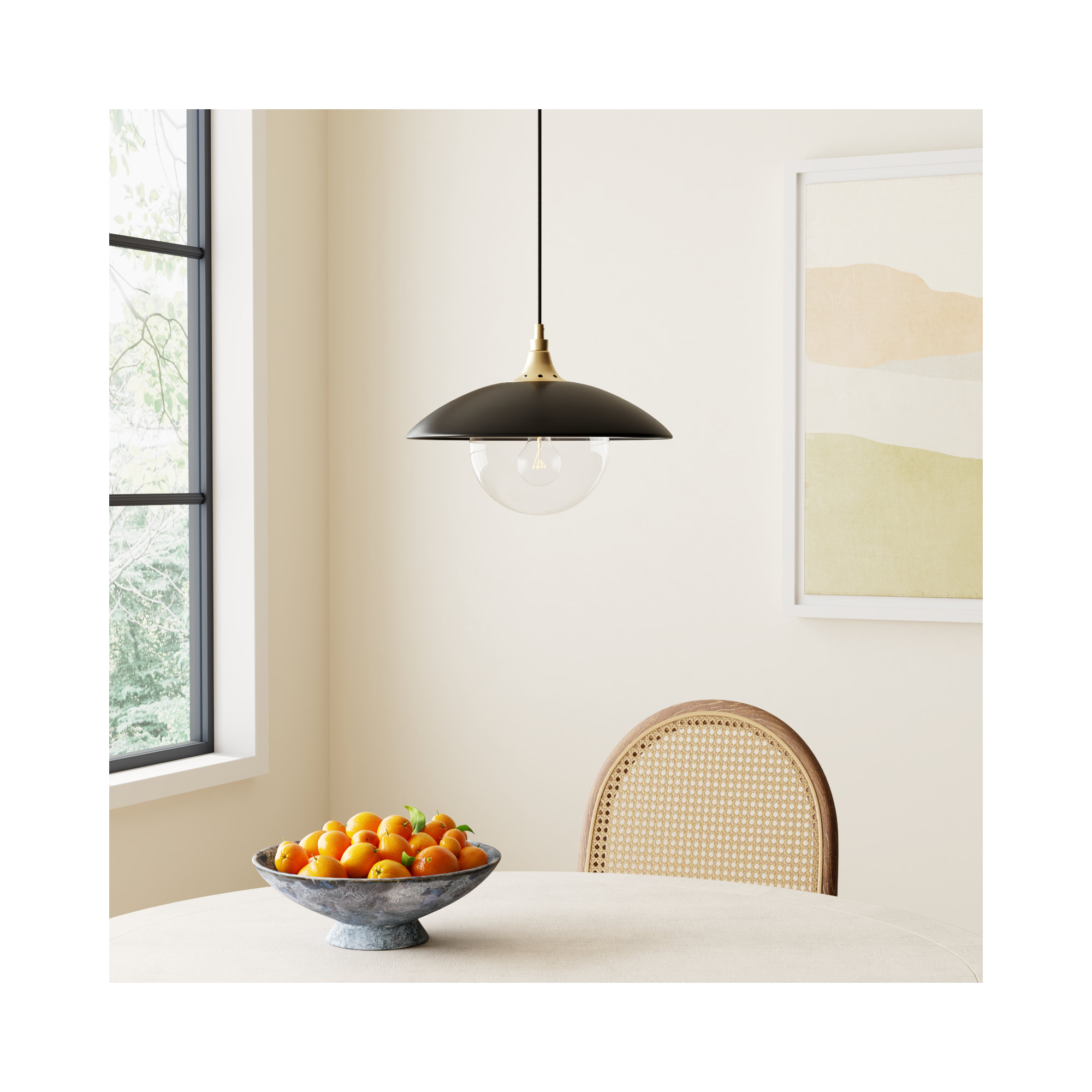 Morine Single Light Glass Pendant, Clear, Matte Black/Brass