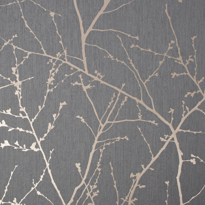 Superfresco Easy Innocence Branch Metallic Wallpaper, Charcoal/Copper