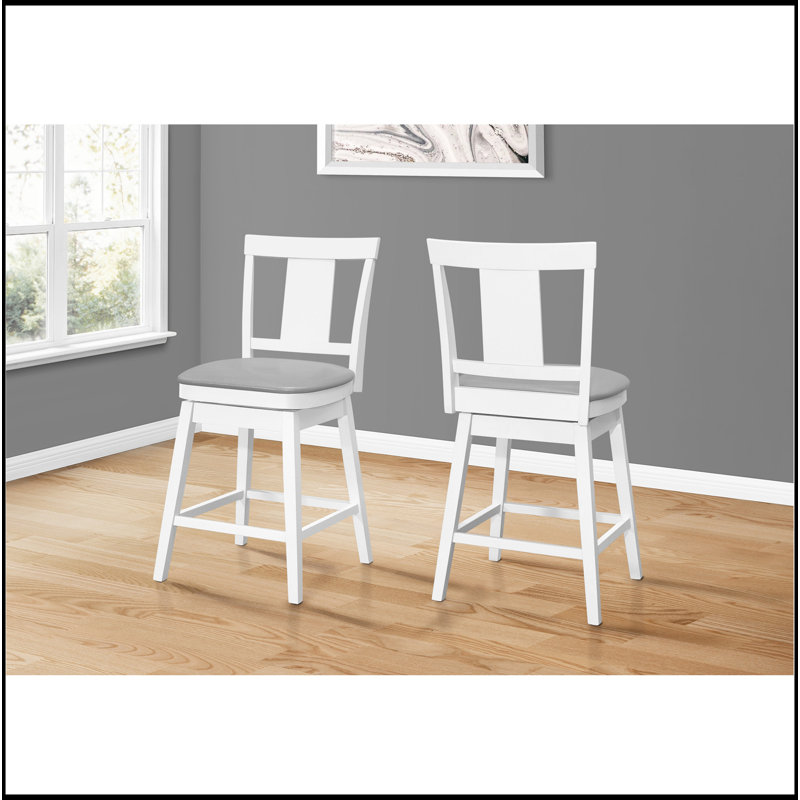 Tabouret de bar transitionnel, ensemble de 2, pivotant, hauteur de comptoir, cuisine, bois blanc, aspect cuir gris