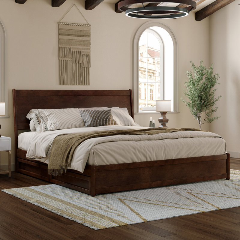 Avdesh Solid Wood Sleigh Storage Bed, King, Walnut