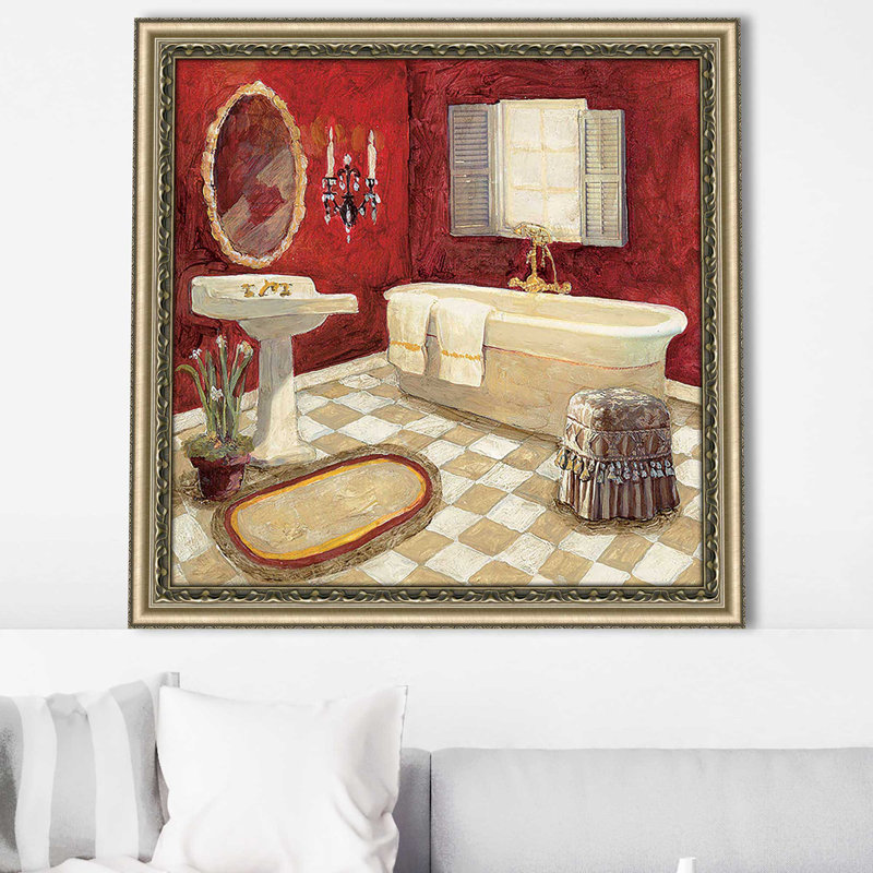 «Salon Rouge II» par Charlene Olson, Encadrement champagne, H 37,5 po x l 37,5 po x P 1 po