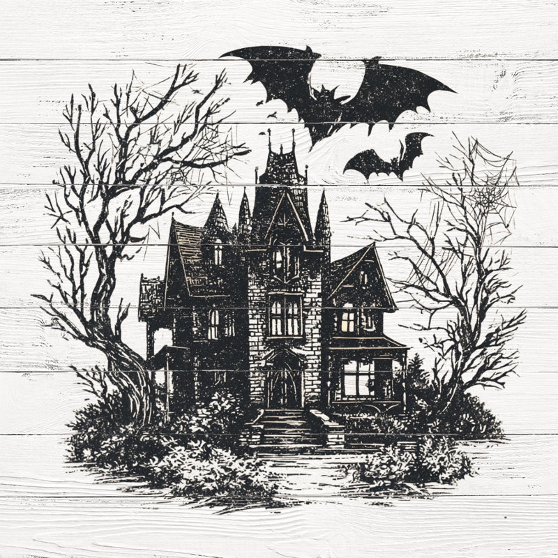 Art mural sur toile gothique Manor with Bats, H 30 po x l 30 po