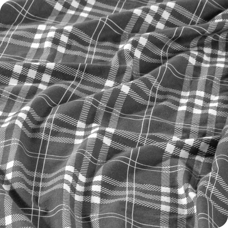 Flannel Machine Woven Plaid Sheet Set, Twin XL Sheet Set with 1 Pillowcase, Gray/White Stirling Plaid