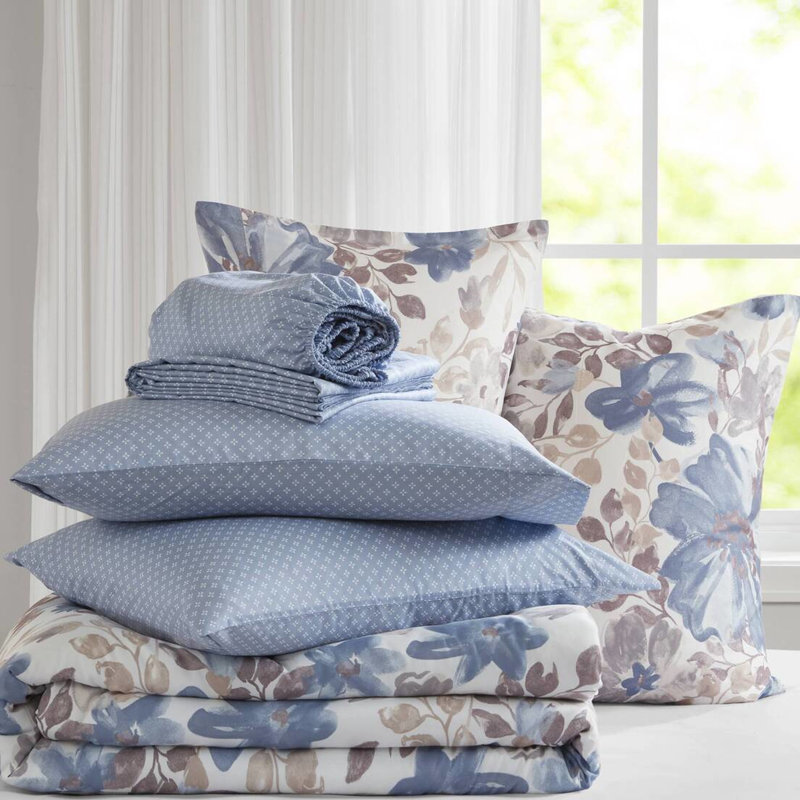 Literie florale aquarelle - très grand, microfibre douce, édredon pour lit simple 14 po et imprimé bleu