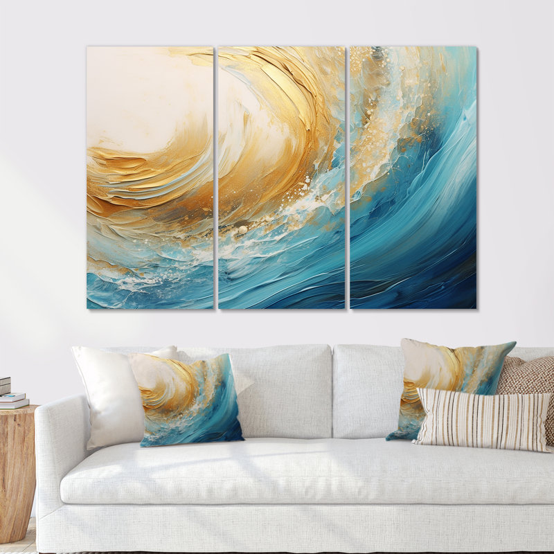 Golden Sapphire Surge V - Abstract Art, Toile tendue, H 32 po x l 48 po x P 1 po