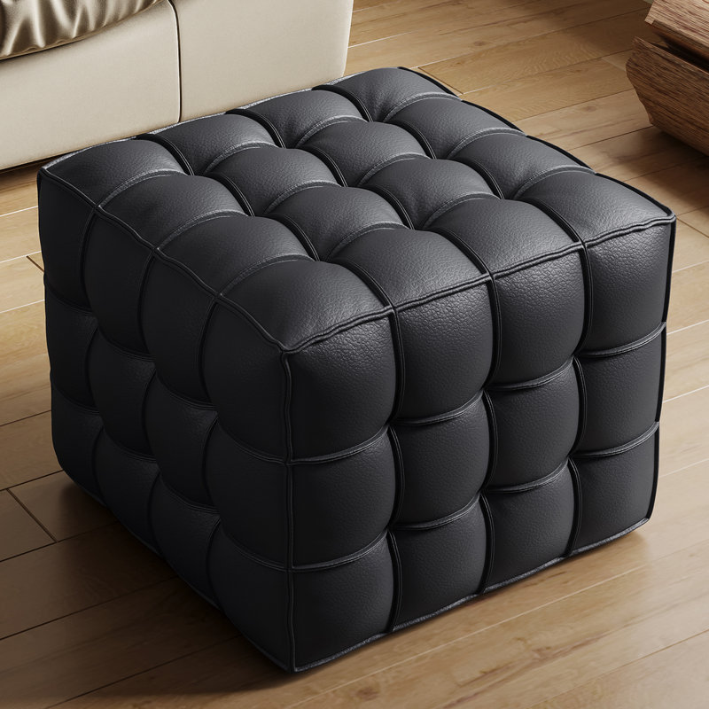 Repose-pieds carré de 18 po de large avec repose-pieds en cuir véritable, tabouret minimaliste moderne pour le salon et l'entrée de la chambre à coucher