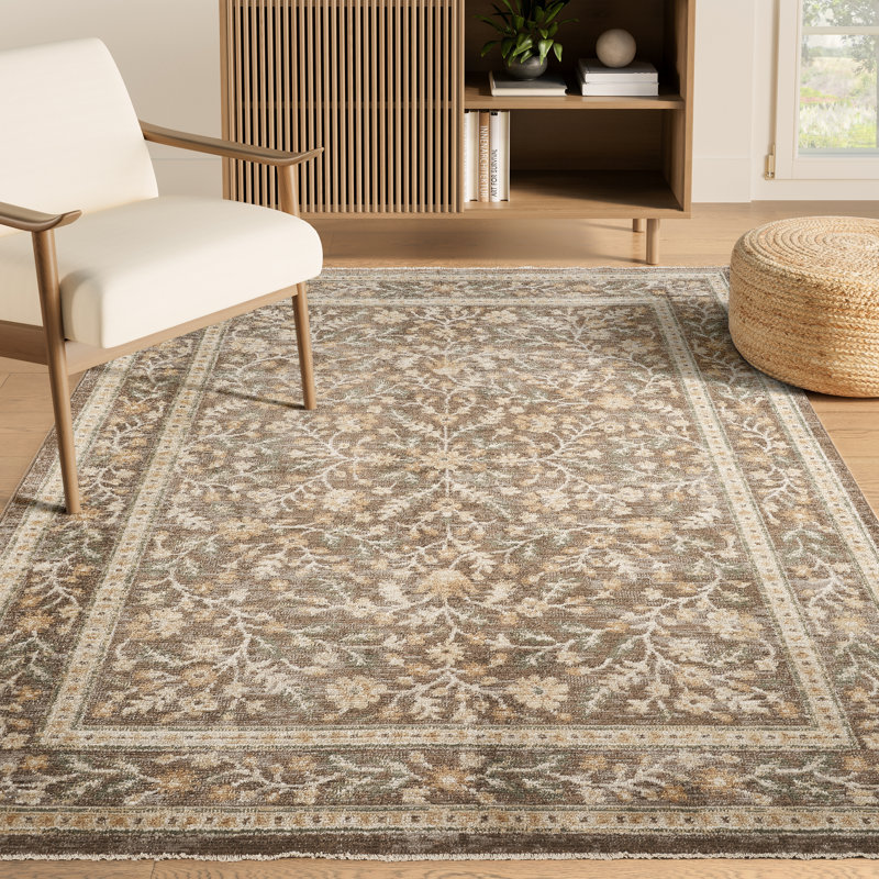 Abani Rugs EVE130A Evelyn Botanical Border Taupe Sage Area Rug, Rectangle 7'9" x 10'