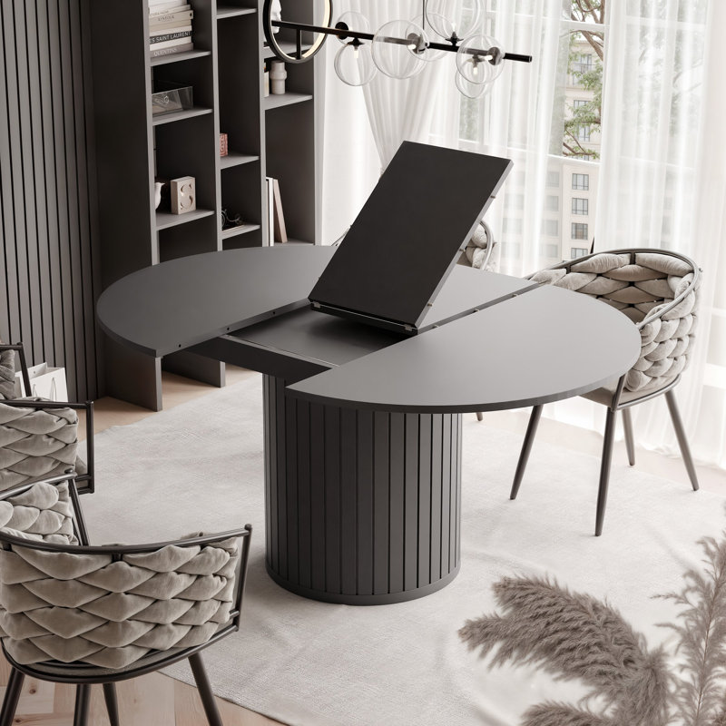 Rushad Extendable Round Dining Table, Grey