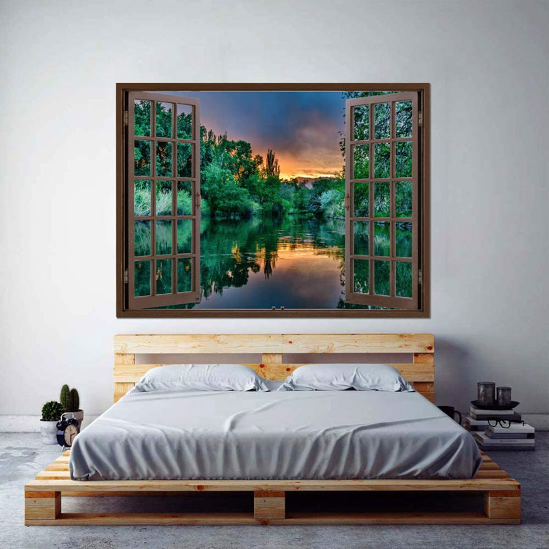 Murale forêt profonde et lac au coucher du soleil, L 36 po x L 48 po